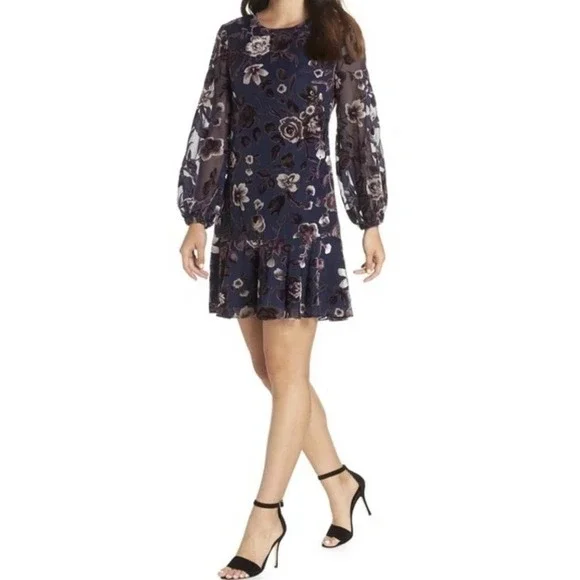 Navy Burnout Floral Dress - Picture 1 of 16